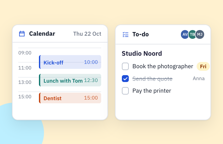 Notities, contacten, agenda en to-do’s.